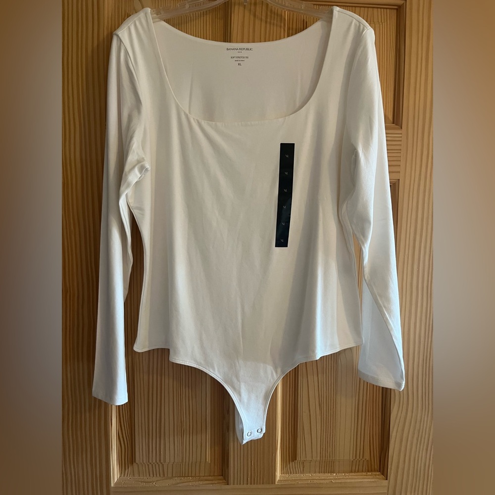 Banana Republic Factory Soft Stretch Square-Neck Bodysuit White Size XL‎